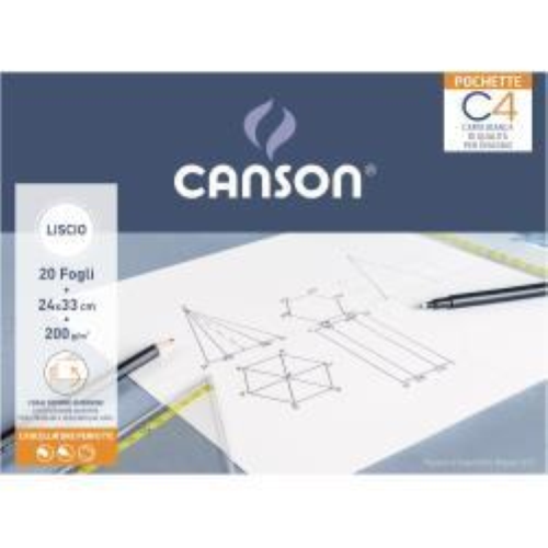 CANSON POCHETTE C4 ALBUM DA DISEGNO CM 24X33 200 GR LISCIO 20 FOGLI COLORE BIANCO